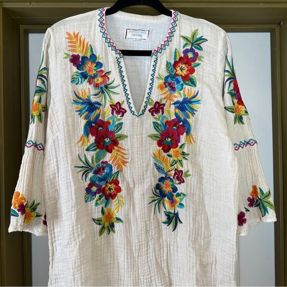 Johnny Was Nandi Flare Sleeve 100% Linen Tunic Dress. In Chantal Gauze. - Picture 4 of 12